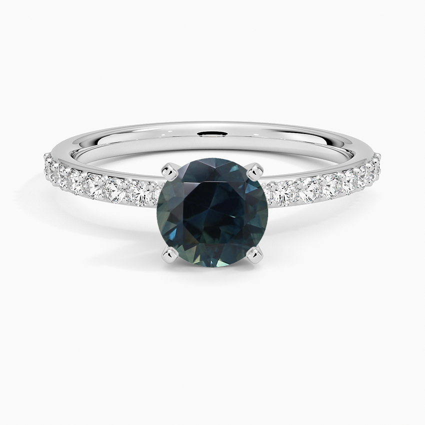 Sapphire Petite Shared Prong Half Coverage Diamond Ring in 18K White Gold