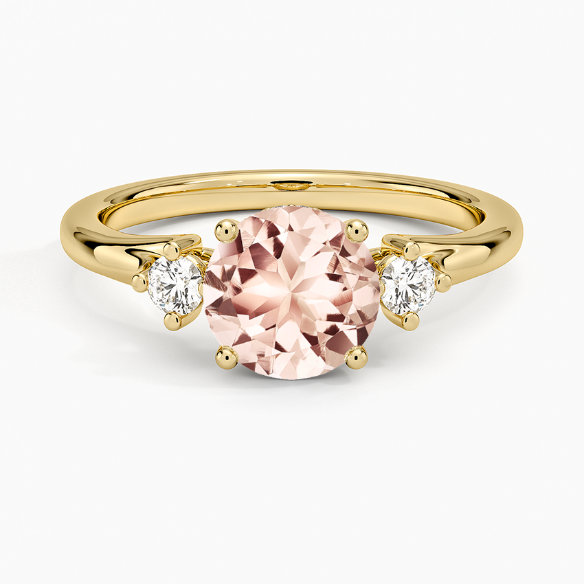 Morganite Floating Three Stone Diamond Ring in 14K Yellow Gold