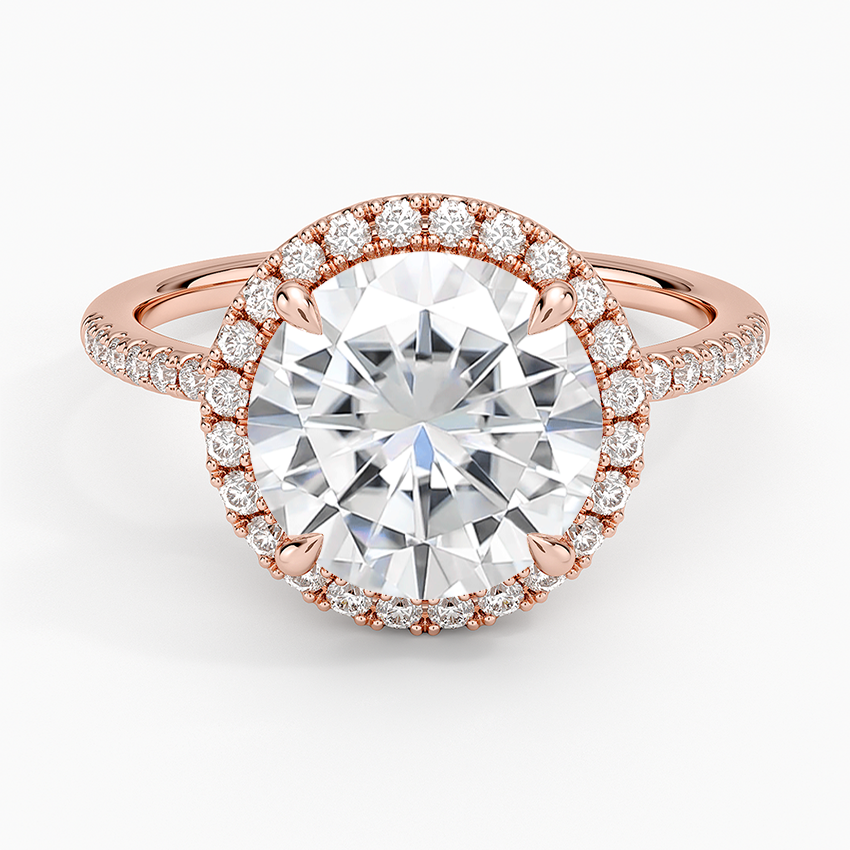 Moissanite Cambria Halo Diamond Ring in 14K Rose Gold