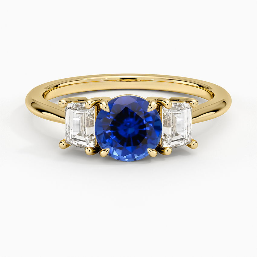 Sapphire Embrace Three Stone Trapezoid Diamond Ring in 18K Yellow Gold