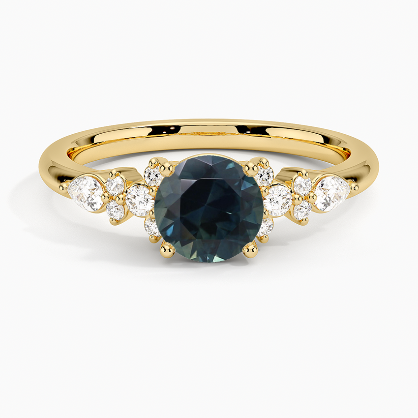 Sapphire Rosette Diamond Ring in 18K Yellow Gold