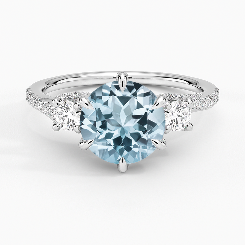 Aquamarine Luxe Delilah Three Stone Pave Diamond Ring in 18K White Gold