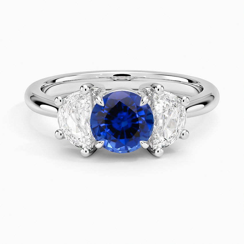 Sapphire Half Moon Three Stone Diamond Ring (1/2 ct. tw.) in 18K White Gold