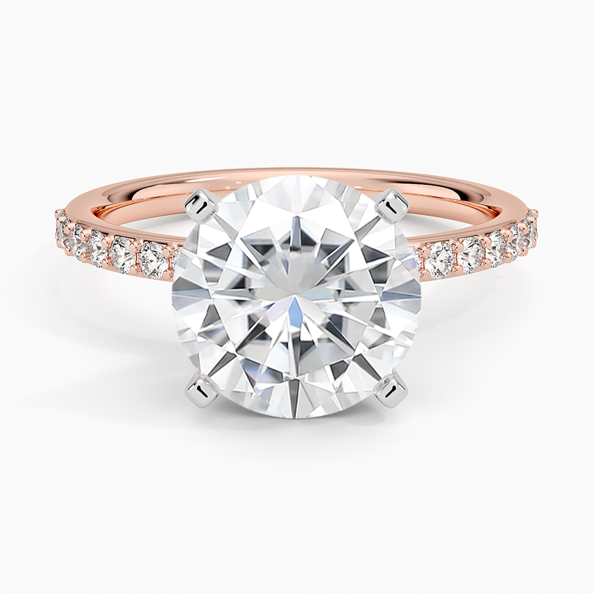 Moissanite Petite Shared Prong Half Coverage Diamond Ring in 14K Rose Gold