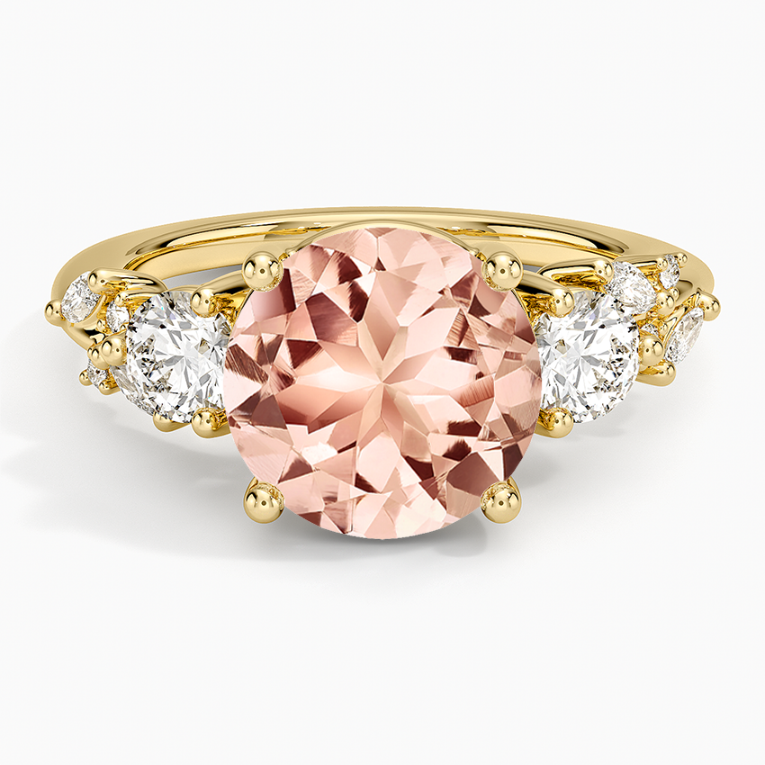 Morganite Arden Three Stone Diamond Ring in 14K Yellow Gold