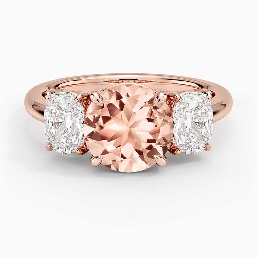 Morganite Luxe Faye Elongated Cushion Three Stone Diamond Ring (1 ct. tw.) in 14K Rose Gold