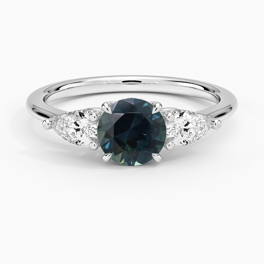Sapphire Adorned Opera Three Stone Diamond Ring (1/2 ct. tw.) in 18K White Gold