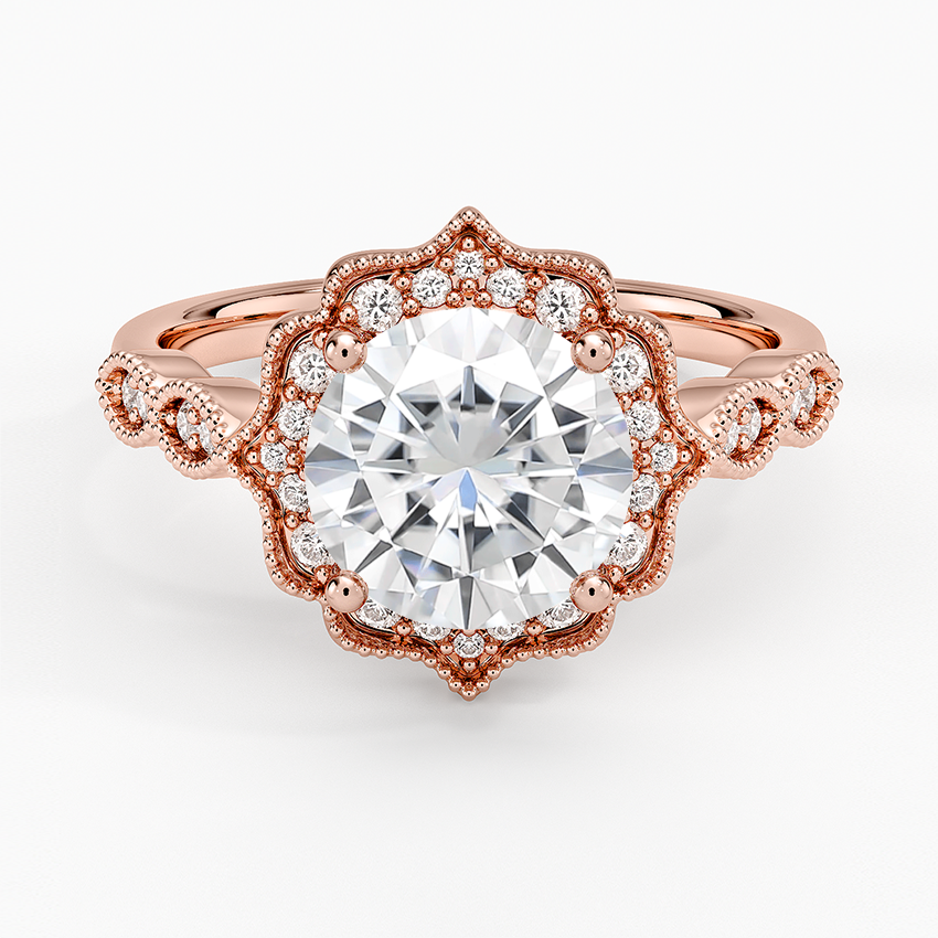Moissanite Cadenza Halo Diamond Ring in 14K Rose Gold