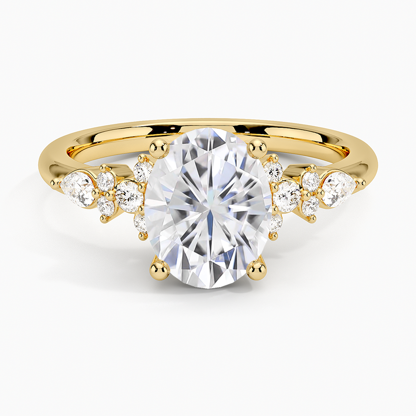 18K Yellow Gold Moissanite Rosette Diamond Ring