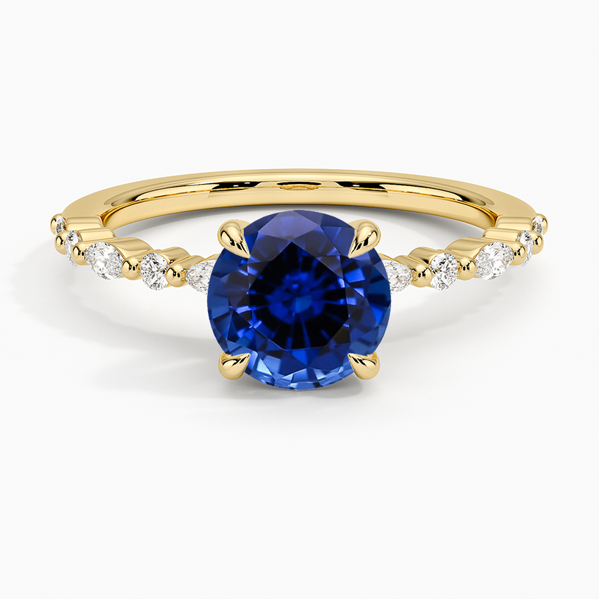 Lab Grown Sapphire Delicate Versailles Diamond Ring in 18K Yellow Gold