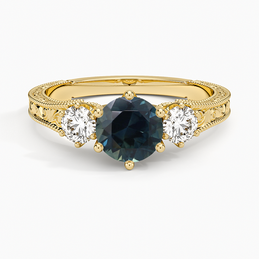 Sapphire Hudson Engraved Three Stone Diamond Ring (1/3 ct. tw.) in 14K Yellow Gold
