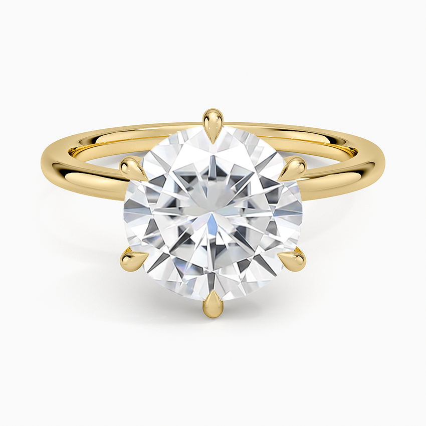 Moissanite Petal Six Prong Diamond Ring in 14K Yellow Gold