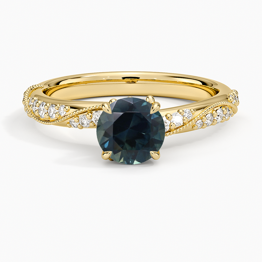 Sapphire Camellia Hidden Accent 2.5mm Diamond Ring in 18K Yellow Gold