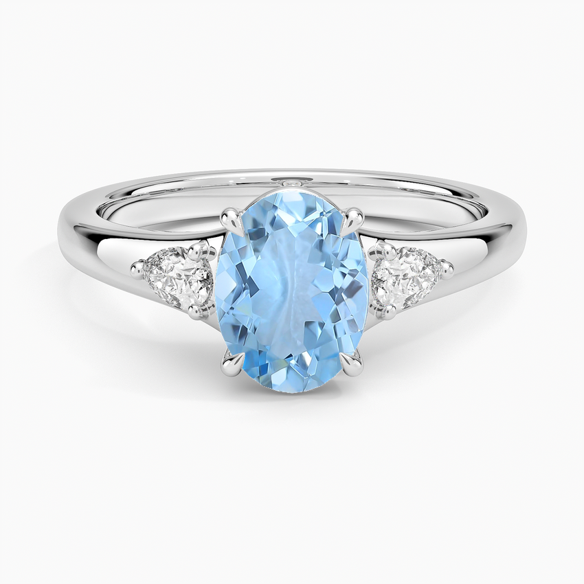 Aquamarine Aria Three Stone Signet Diamond Ring (1/4 Ct. Tw.) in 18K White Gold