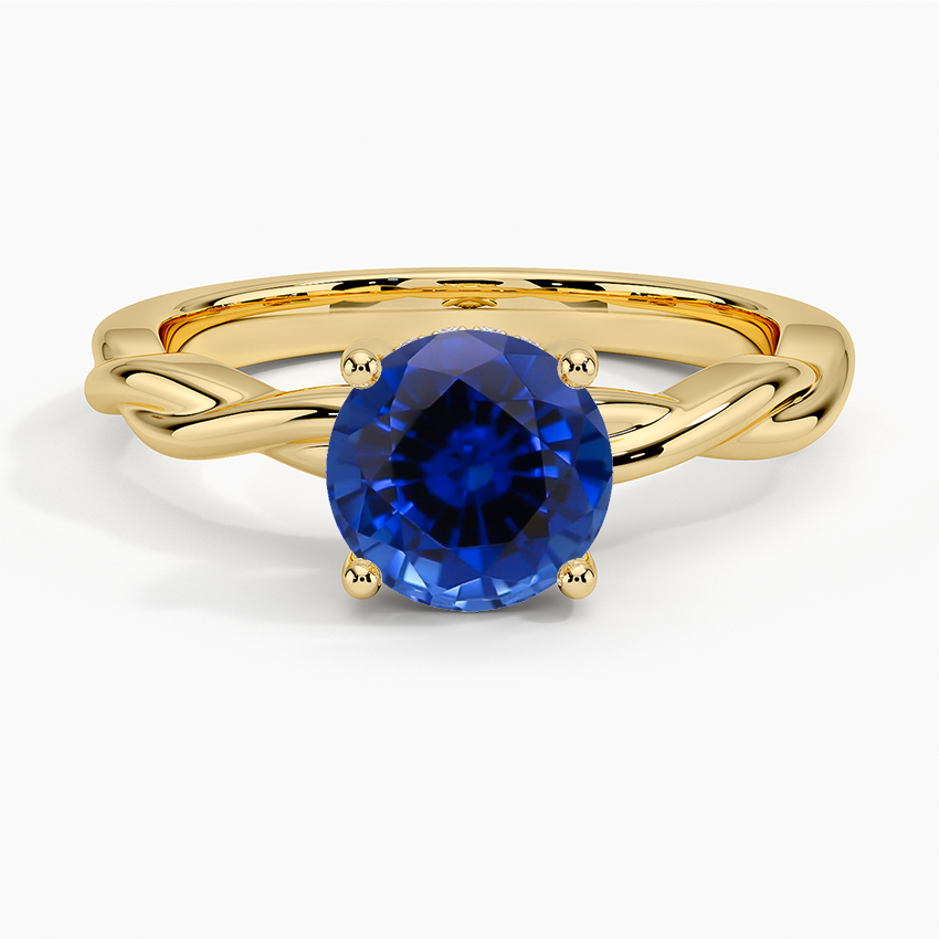 Sapphire Twisted Vine Hidden Halo Diamond Ring in 18K Yellow Gold