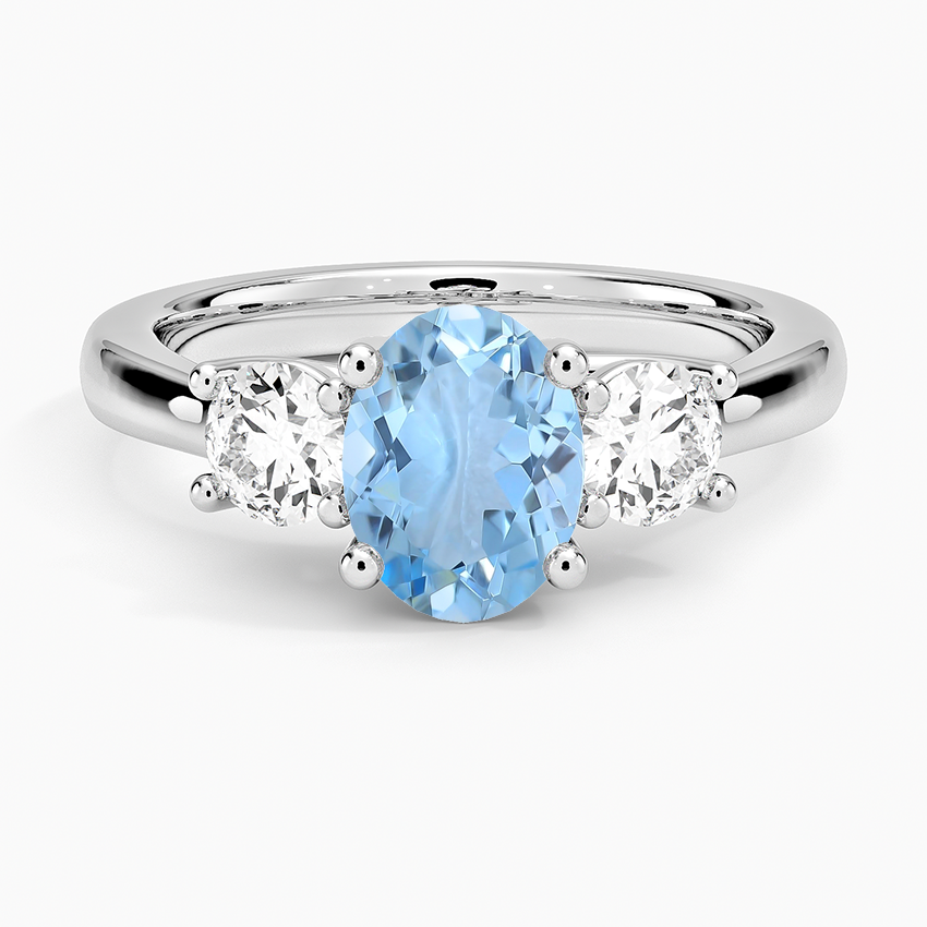 Aquamarine Petite Three Stone Trellis Diamond Ring (1/3 Ct. Tw.) in 18K White Gold