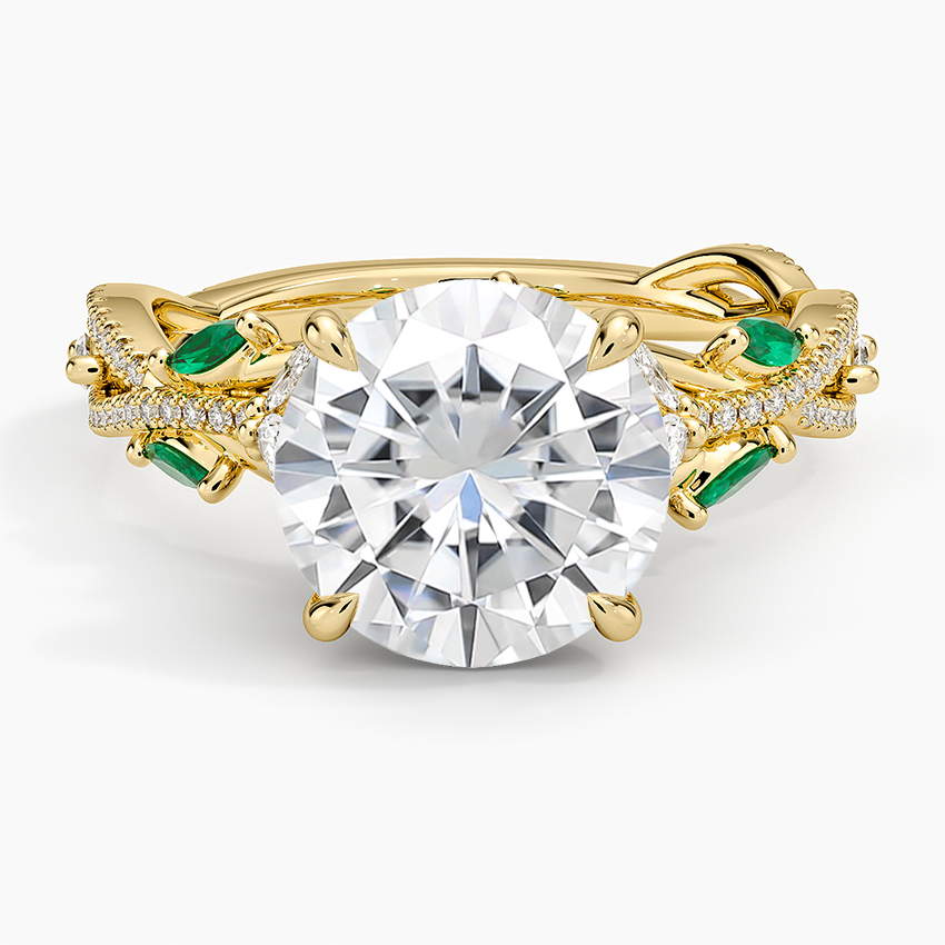 Moissanite Luxe Secret Garden Lab Emerald and Diamond Ring in 14K Yellow Gold