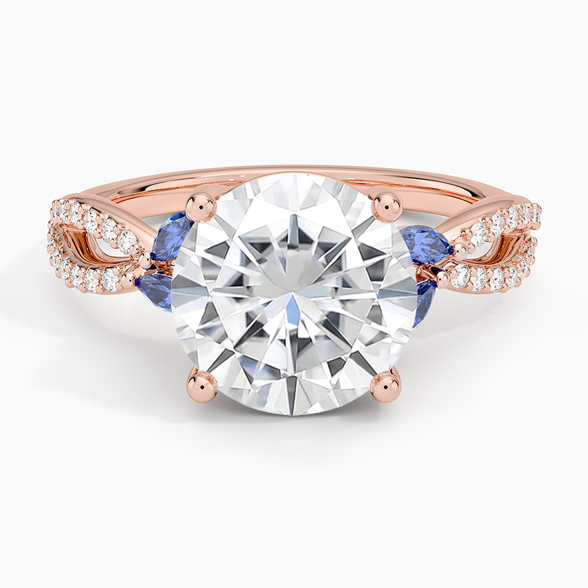 Moissanite Luxe Willow Sapphire and Diamond Ring (1/8 ct. tw.) in 14K Rose Gold