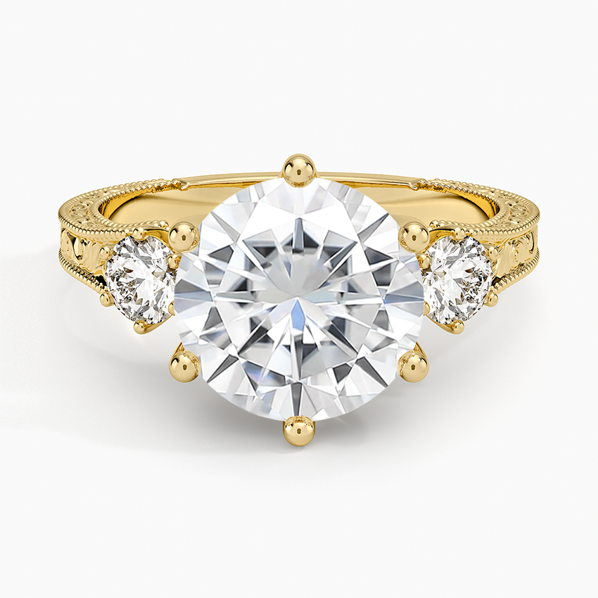 Moissanite Hudson Engraved Three Stone Diamond Ring (1/3 ct. tw.) in 14K Yellow Gold