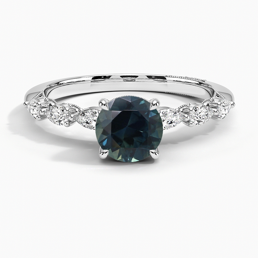 Sapphire Tacori Sculpted Crescent Pear Diamond Ring in 18K White Gold