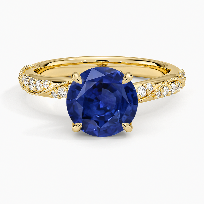 Sapphire Camellia Hidden Accent 2.5mm Diamond Ring in 14K Yellow Gold