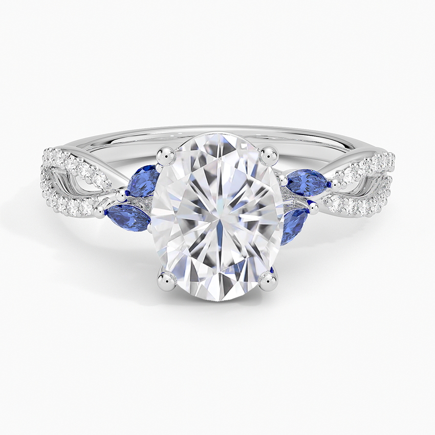 Moissanite Luxe Willow Sapphire and Diamond Ring (1/8 ct. tw.) in 14K White Gold