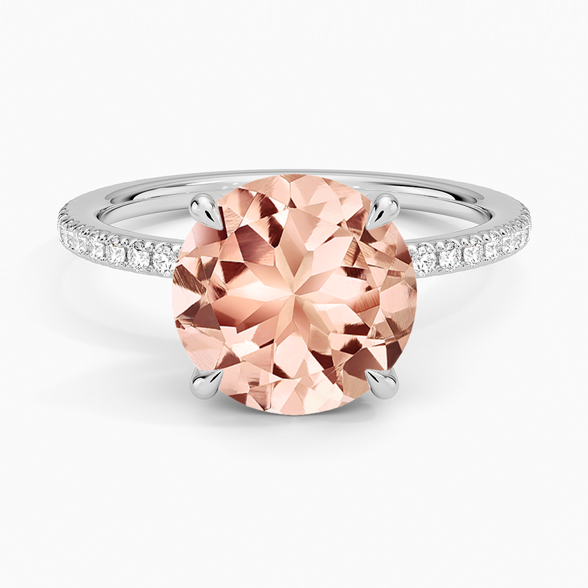 Morganite Viviana Three-Quarter Coverage Diamond Ring in 14K White Gold