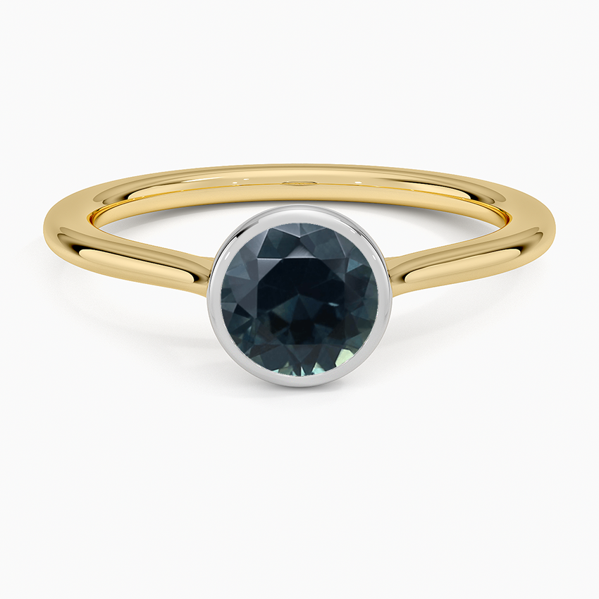 Sapphire Mixed Metal Petite Luna Bezel Ring in 18K Yellow Gold