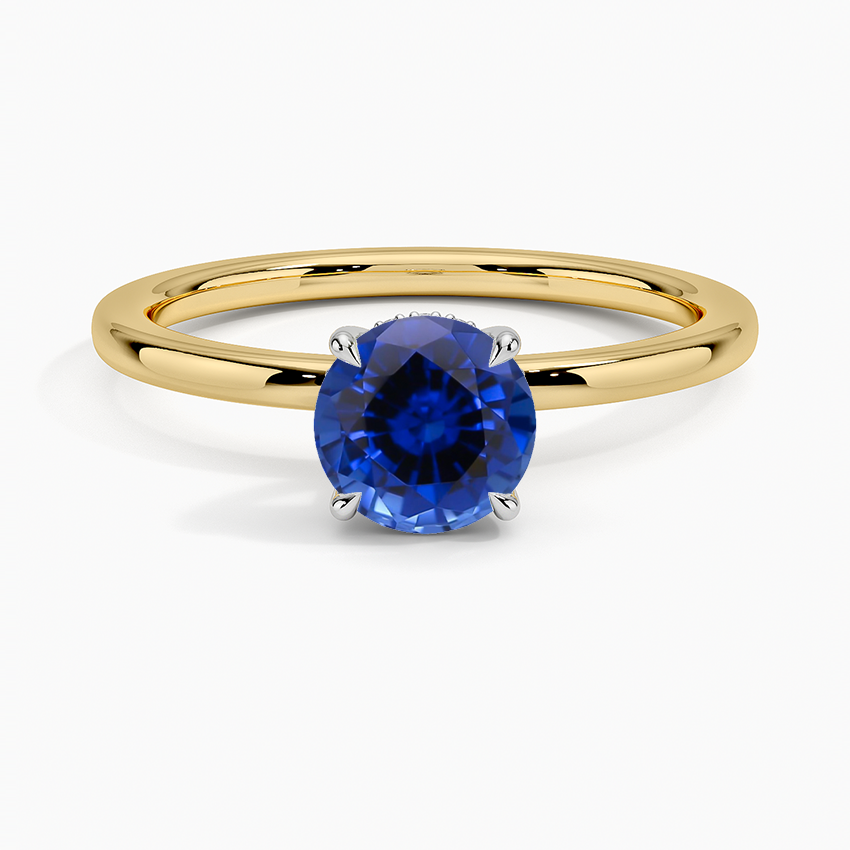 Sapphire Adorned Mixed Metal Diamond Ring in 18K Yellow Gold
