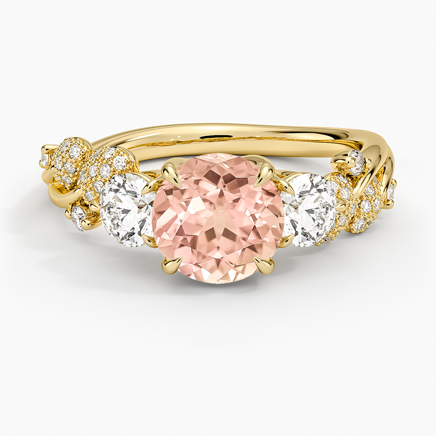 Lab Grown Sapphire Canopy Three Stone Diamond Ring in 18K Yellow Gold