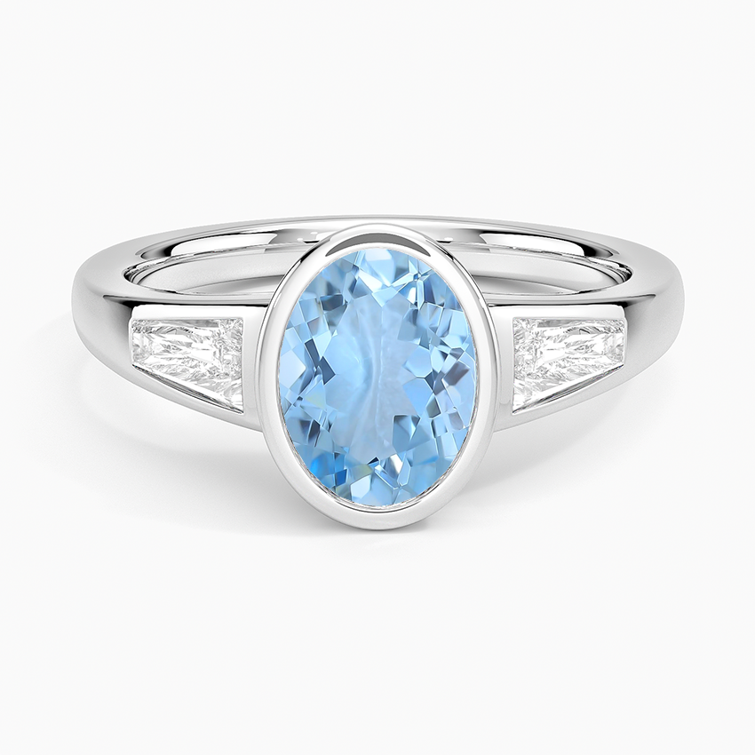 Aquamarine Hayes Three Stone Baguette Diamond Ring (1/2 Ct. Tw.) in 18K White Gold
