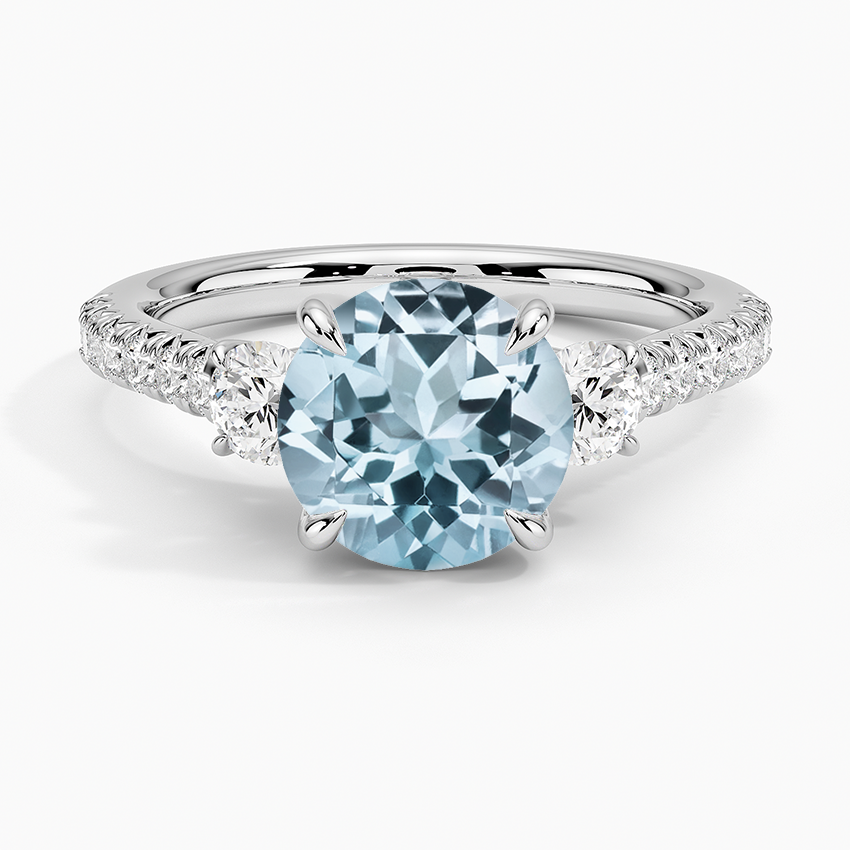 Aquamarine Amelie Three Stone Diamond Ring in 18K White Gold
