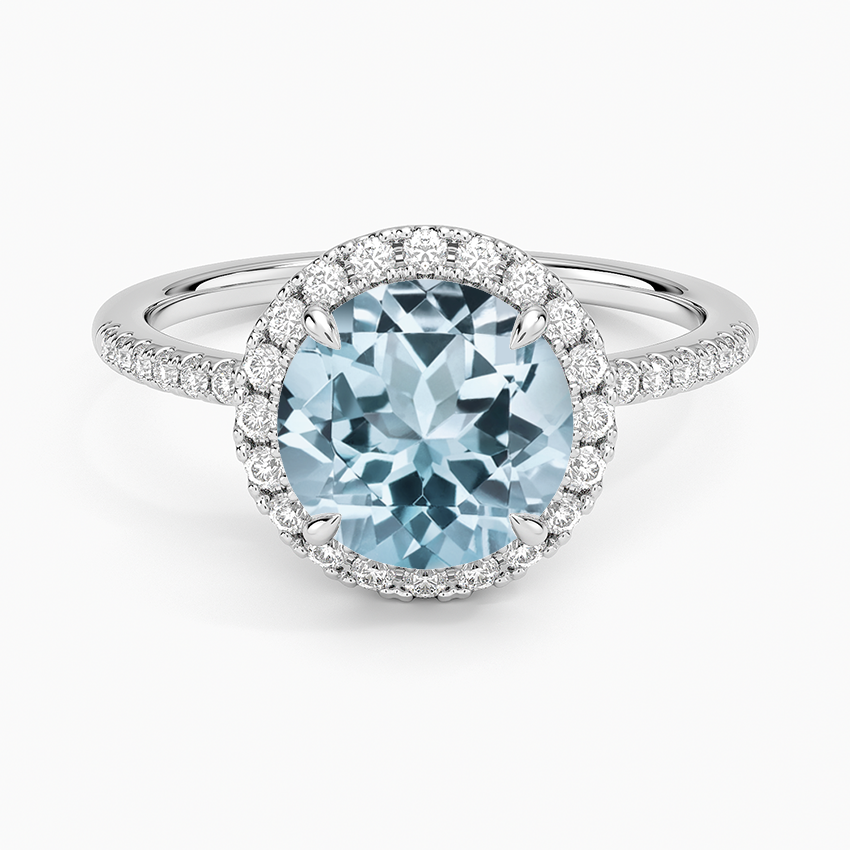 Aquamarine Cambria Halo Diamond Ring in 14K White Gold