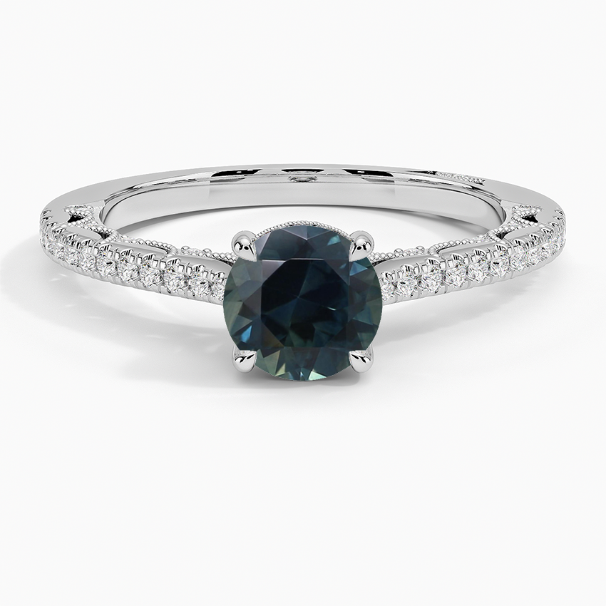 Sapphire Tacori Lunetta Crescent Cathedral Diamond Ring in 18K White Gold