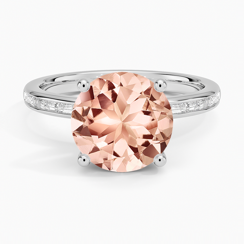 Morganite Tabitha Channel Set Baguette Diamond Ring in 14K White Gold