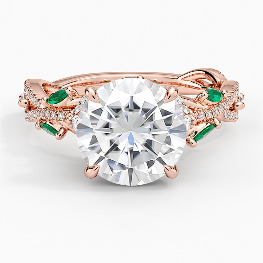 Moissanite Luxe Secret Garden Lab Emerald and Diamond Ring in 14K Rose Gold