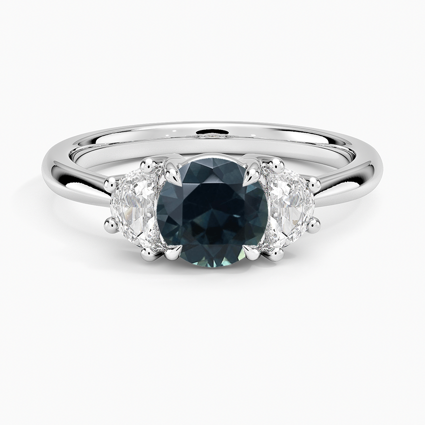 Sapphire Half Moon Three Stone Diamond Ring (1/4 ct. tw.) in 14K White Gold