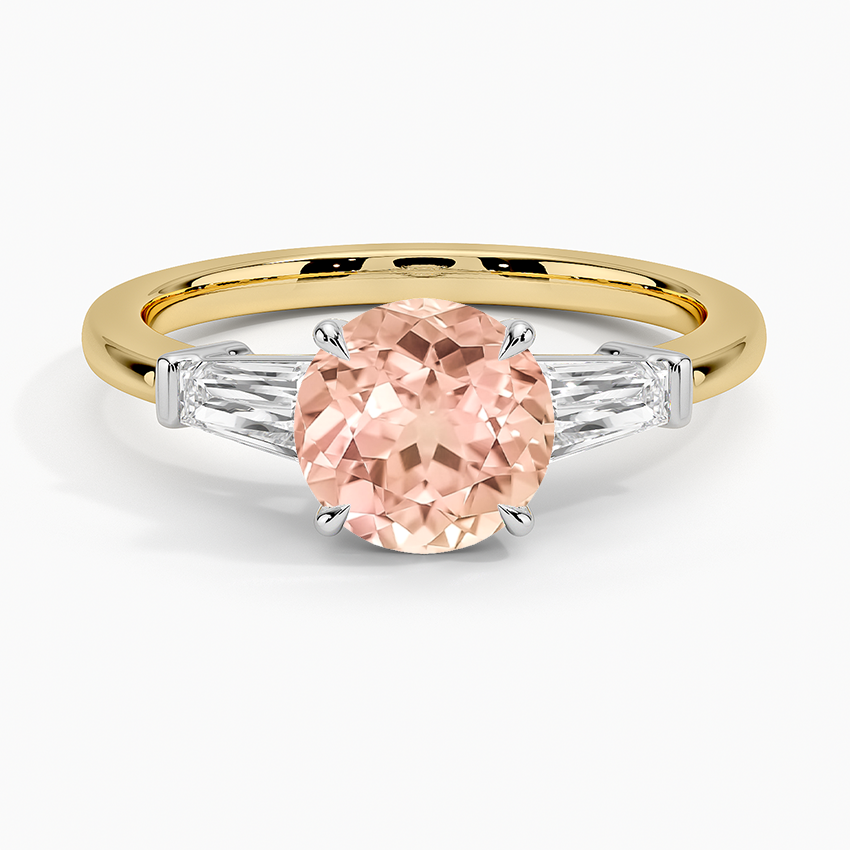 Lab Grown Sapphire Mixed Metal Symphony Three Stone Diamond Ring in 18K Yellow Gold