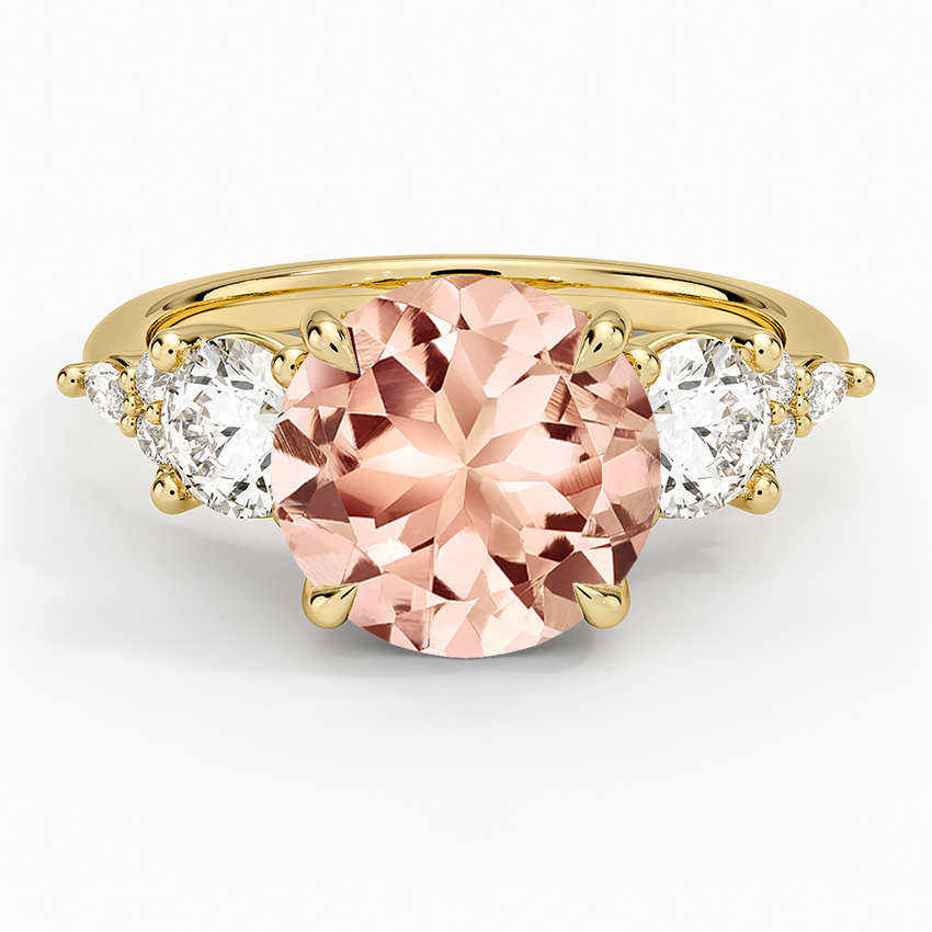 Morganite Luxe Nadia Three Stone Diamond Ring in 14K Yellow Gold