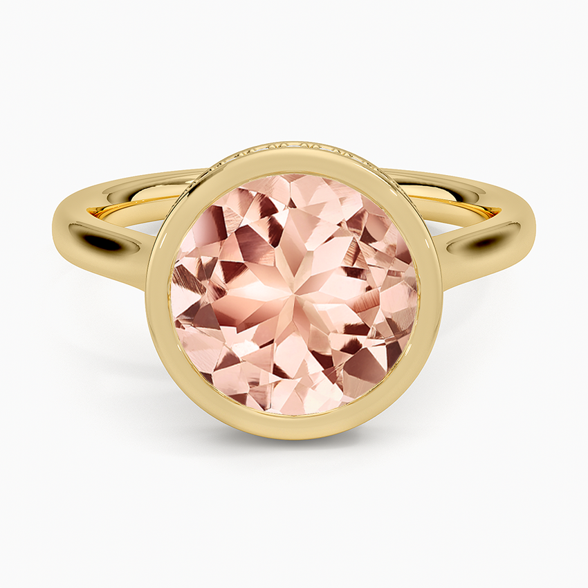 Morganite Luna Hidden Halo Diamond Ring in 14K Yellow Gold
