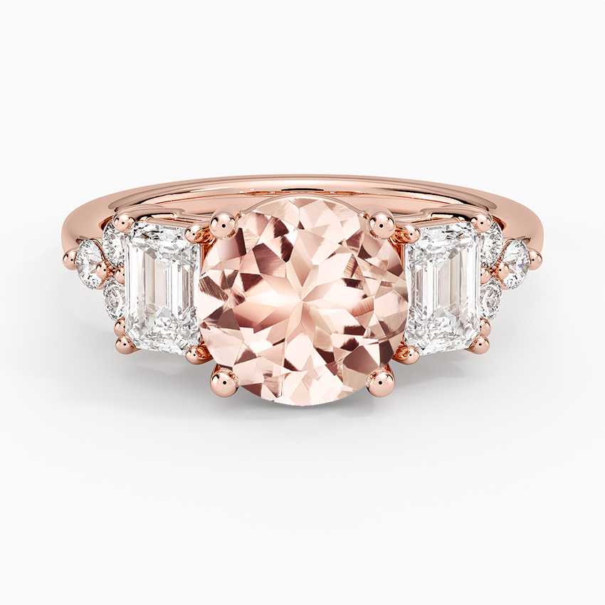 Morganite Sabine Cluster Diamond Ring in 14K Rose Gold