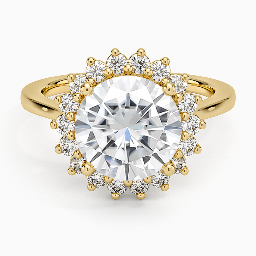 Moissanite Sunburst Halo Diamond Ring (1/4 ct. tw.) in 14K Yellow Gold