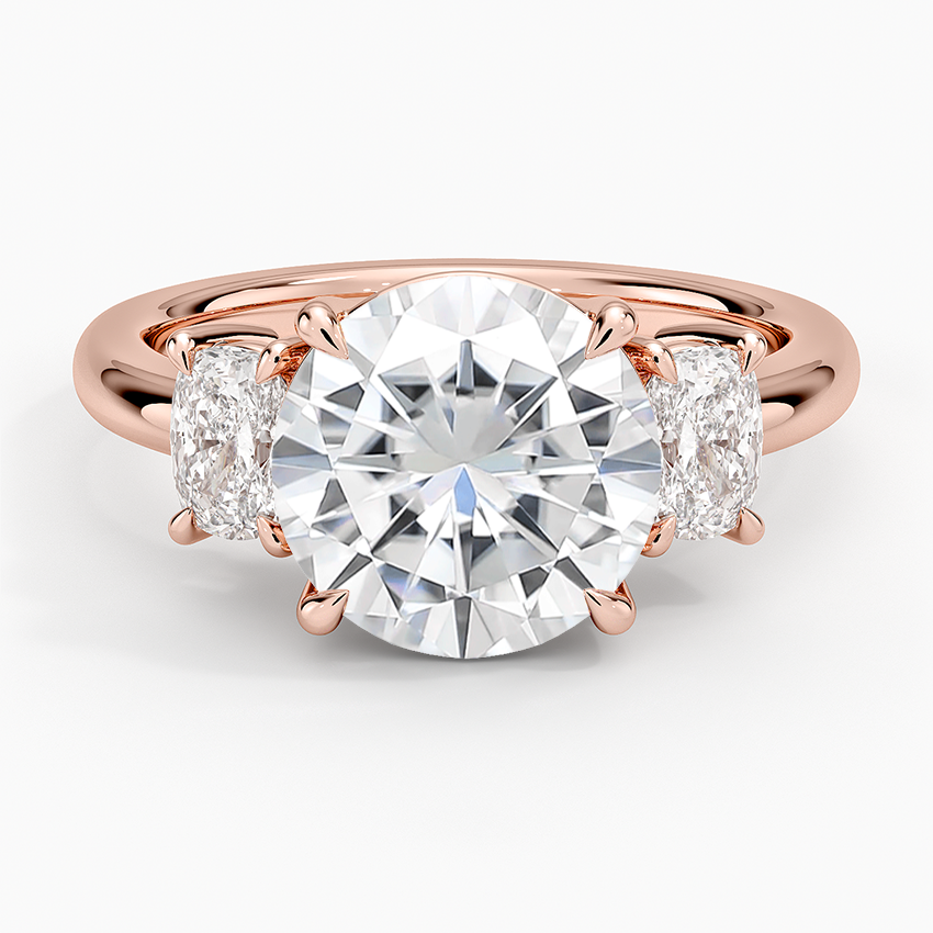 Moissanite Faye Elongated Cushion Three Stone Diamond Ring in 14K Rose Gold
