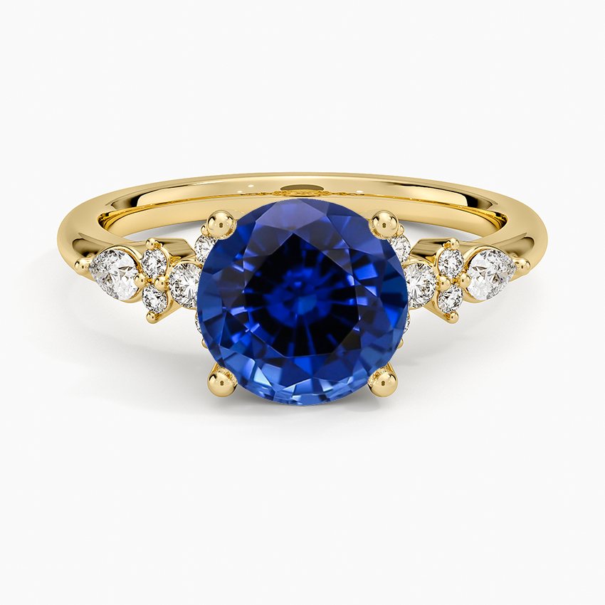 Lab Grown Sapphire Rosette Diamond Ring in 14K Yellow Gold