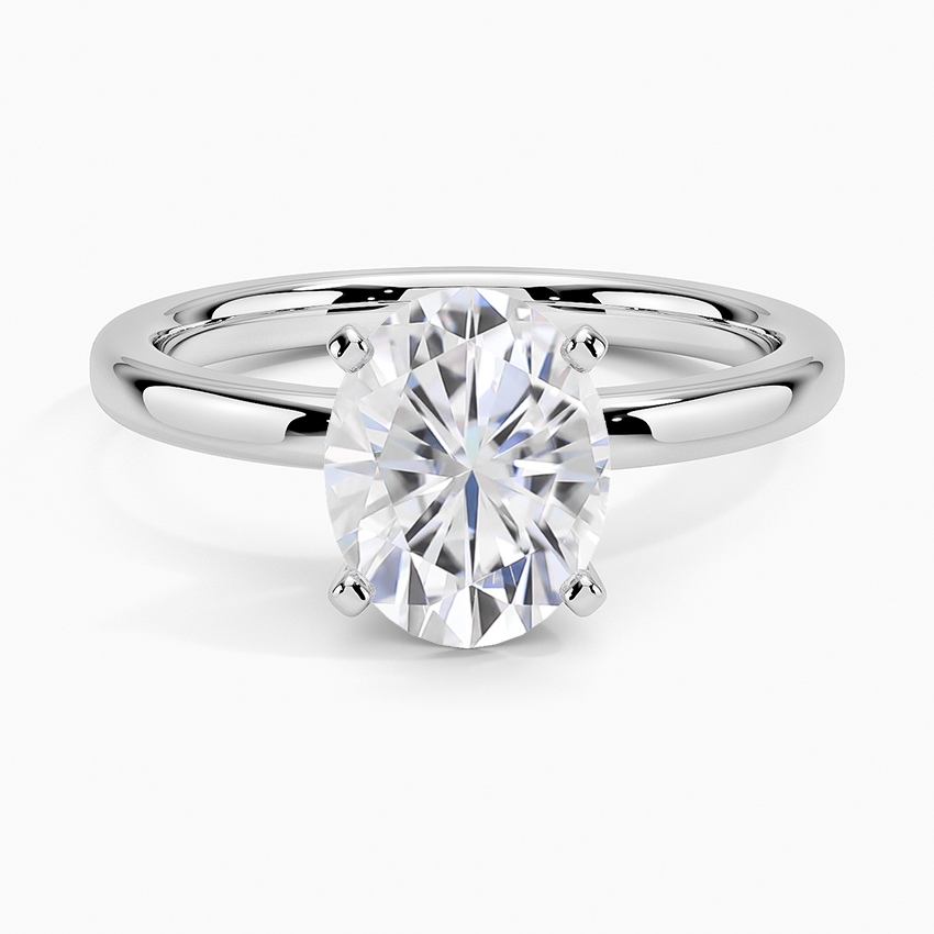 Moissanite 2mm Comfort Fit Solitaire Ring in 18K White Gold
