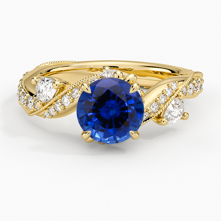 Sapphire Grand Camellia Diamond Ring in 18K Yellow Gold