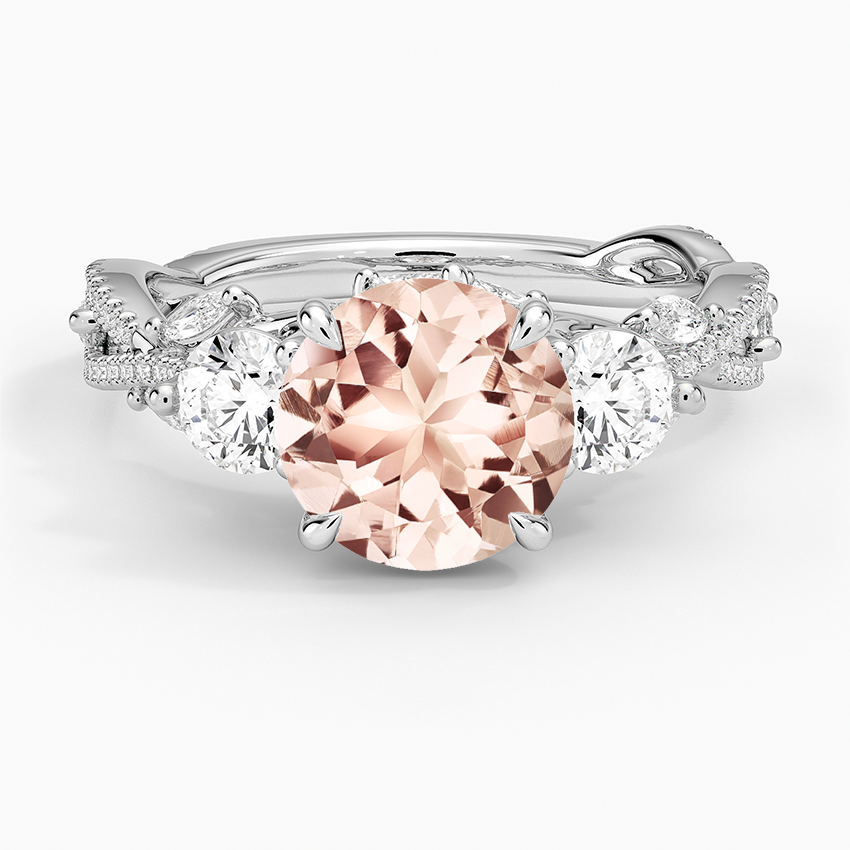 Morganite Luxe Secret Garden Three Stone Diamond Ring (1 ct. tw.) in 18K White Gold