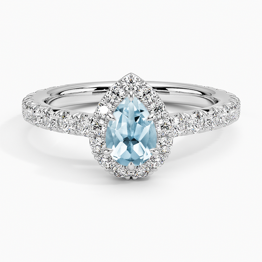 Aquamarine Estelle Halo Diamond Ring (3/4 ct. tw.) in 18K White Gold