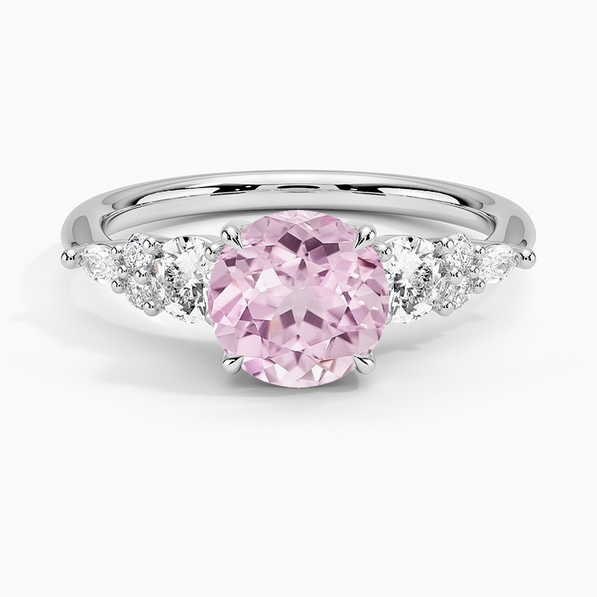 Lab Grown Sapphire Nadia Three Stone Diamond Ring in 18K White Gold