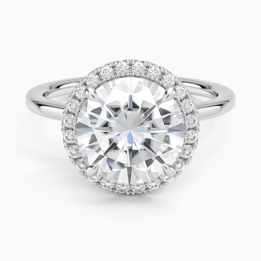 Moissanite Vienna Halo Diamond Ring in 14K White Gold